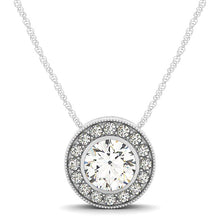 Load image into Gallery viewer, White Gold 14 Women&#39;s Diamonds Necklace Halo with Center Bezel