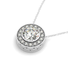 Load image into Gallery viewer, White Gold 14 Women&#39;s Diamonds Necklace Halo with Center Bezel