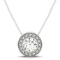 White Gold 14 Women's Diamonds Necklace Halo with Center Bezel
