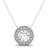 White Gold 14 Women's Diamonds Necklace Halo with Center Bezel