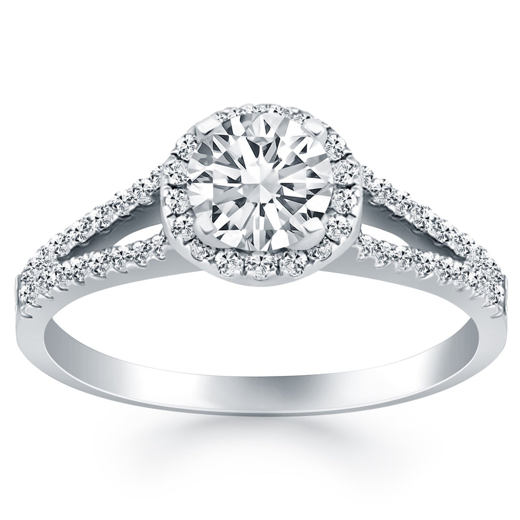 White Gold 14k Diamond Halo Split Shank Engagement Ring