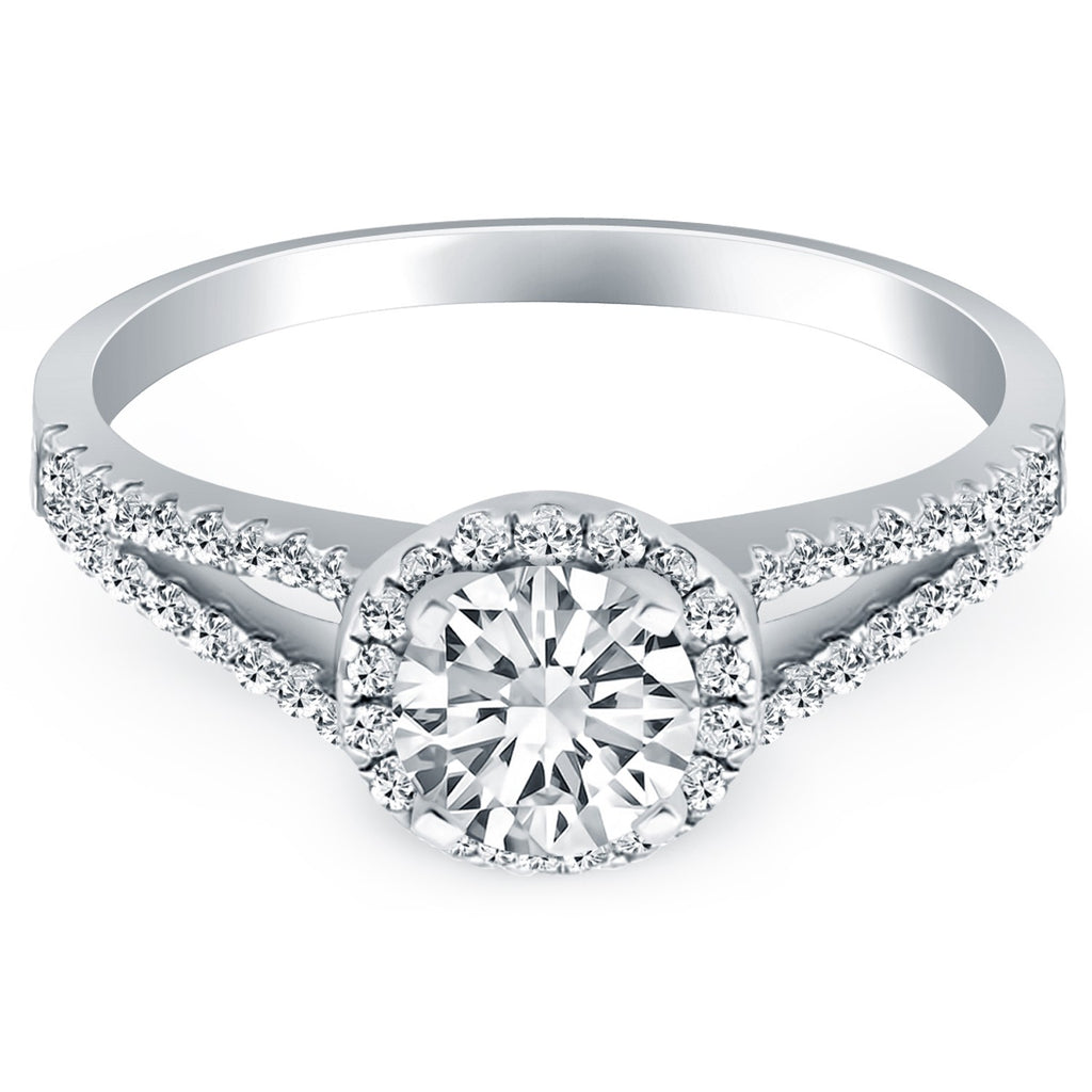 White Gold 14k Diamond Halo Split Shank Engagement Ring