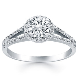 White Gold 14k Diamond Halo Split Shank Engagement Ring