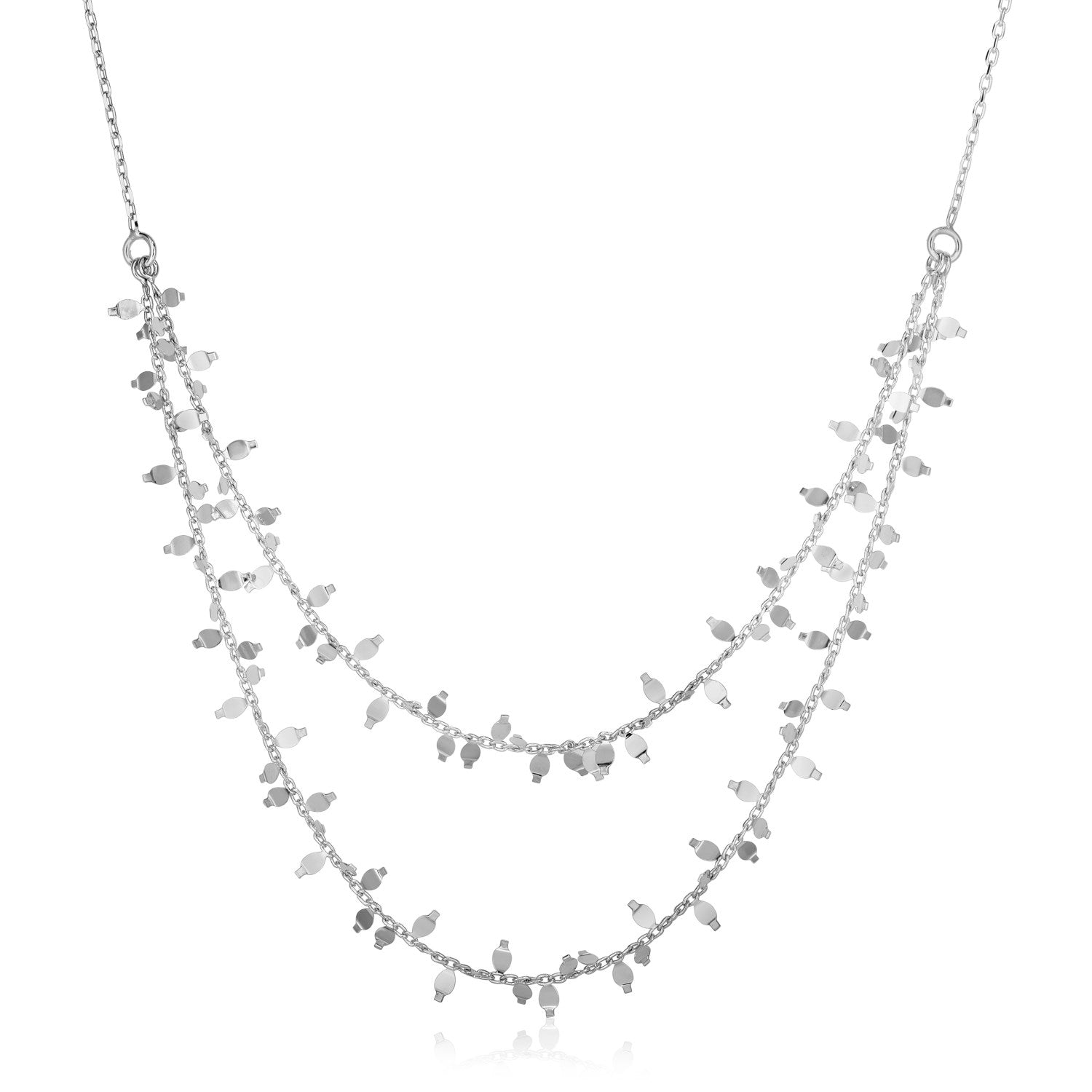 Sterling Silver 18 inch Women's Leaf Motif Double Chain Necklace