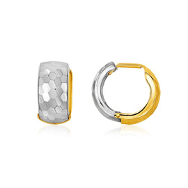 Two-Tone Gold 14k Diamond Cut and Interlaced Style Hoop Earrings with Snap Lock