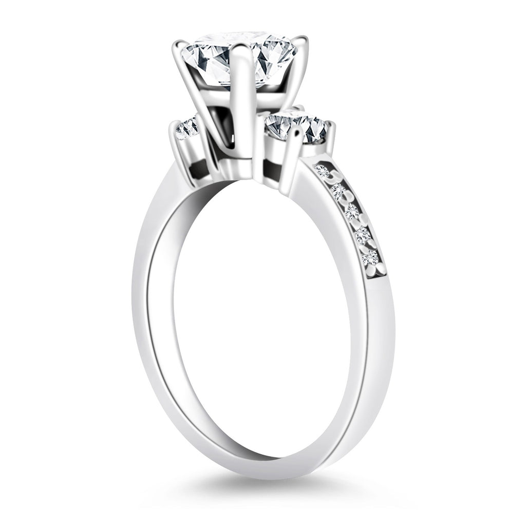 White Gold 14k Three Stone with Diamond Band Engagement Ring