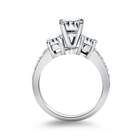 White Gold 14k Three Stone with Diamond Band Engagement Ring