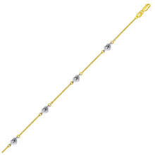 Load image into Gallery viewer, Two Tone Gold 14k Anklet with Diamond Cut Heart Style Stations
