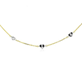Two Tone Gold 14k Anklet with Diamond Cut Heart Style Stations