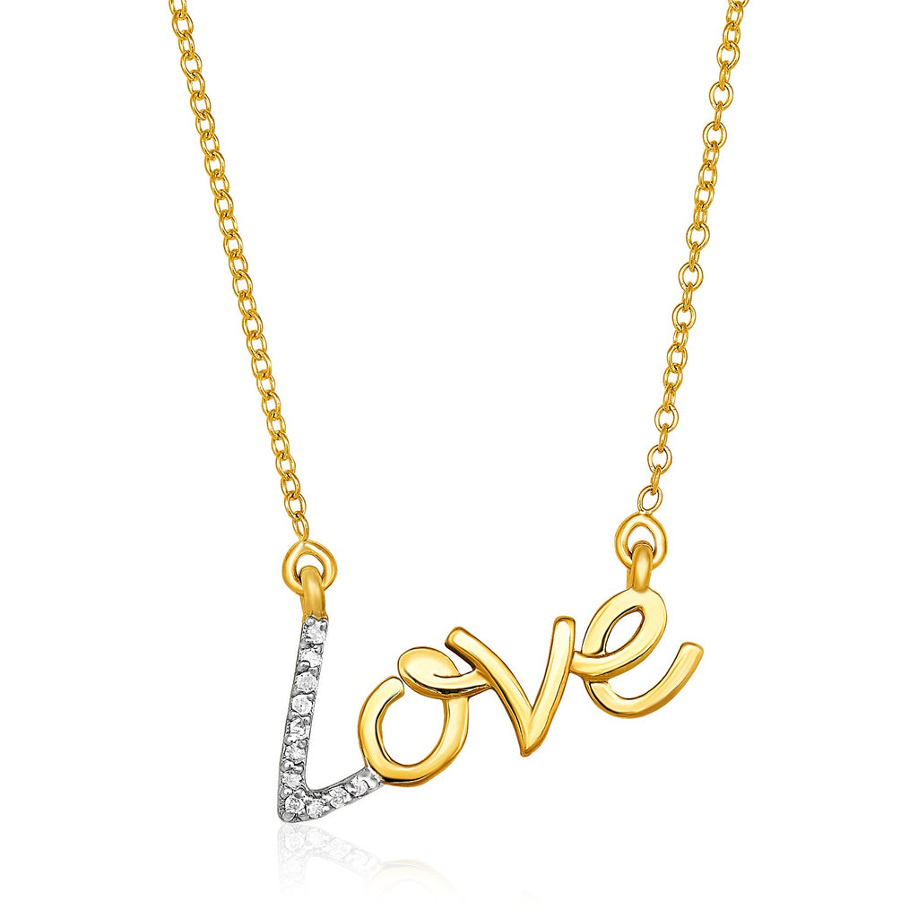 Yellow Gold 14k 18 inch Women's Necklace with Gold and Diamonds Love Symbol