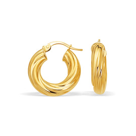 Yellow Gold 14k 7-8 inch Diameter Fancy Twist Hoop Earrings with Snap Lock