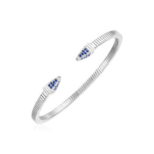 Load image into Gallery viewer, Sterling Silver Spike Cuff Women&#39;s Fancy Bracelet with Royal Blue Cubic Zirconias
