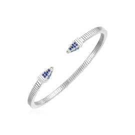 Sterling Silver Spike Cuff Women's Fancy Bracelet with Royal Blue Cubic Zirconias