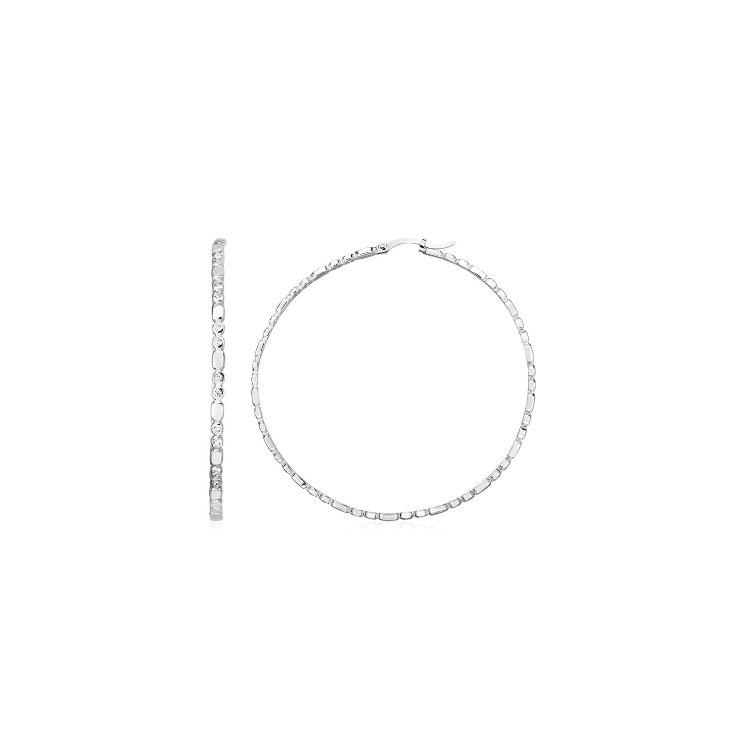 Sterling Silver Cubic Zirconias Hoop Earrings in Hinged Snap Back