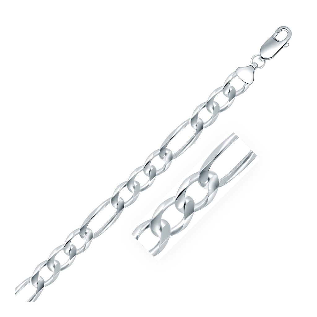 Rhodium Plated 9.0mm Sterling Silver Lobster Claw Figaro Style Chain