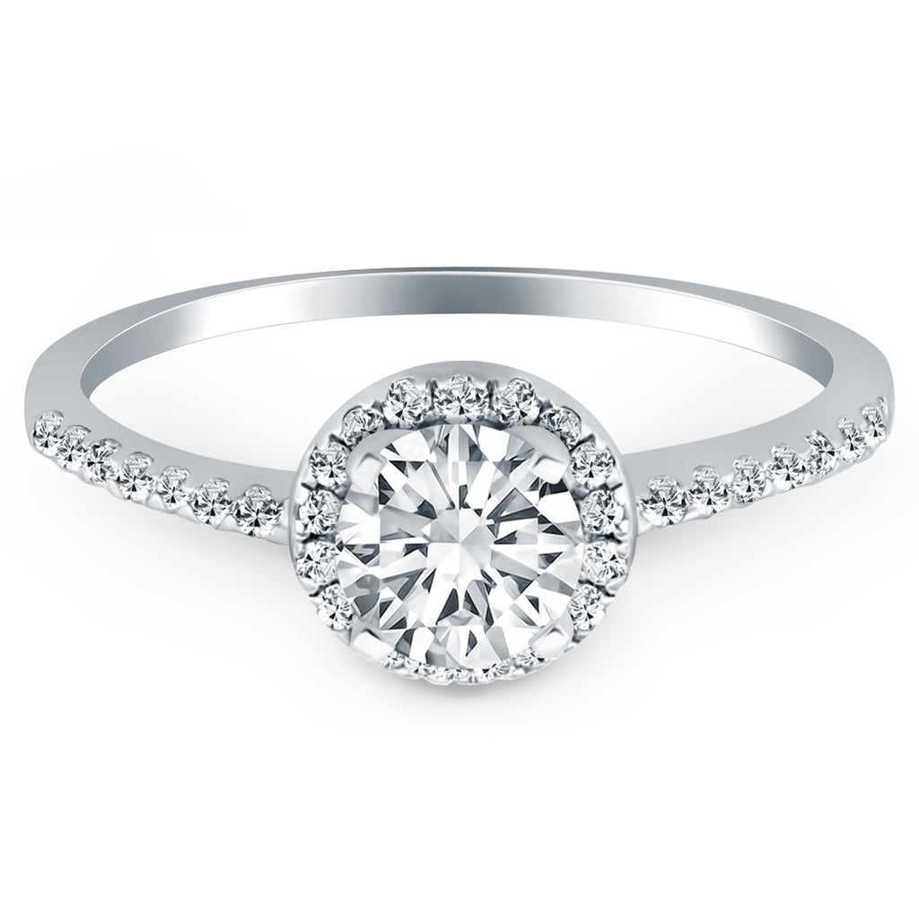 White Gold 14k Diamond Halo Collar Engagement Ring