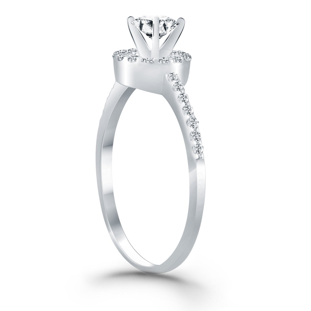 White Gold 14k Diamond Halo Collar Engagement Ring