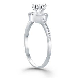 White Gold 14k Diamond Halo Collar Engagement Ring