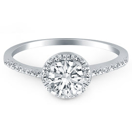 White Gold 14k Diamond Halo Collar Engagement Ring