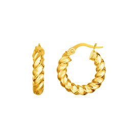 Yellow Gold 14k Polished Twisted Hoop Earrings in Hinged Snap Back