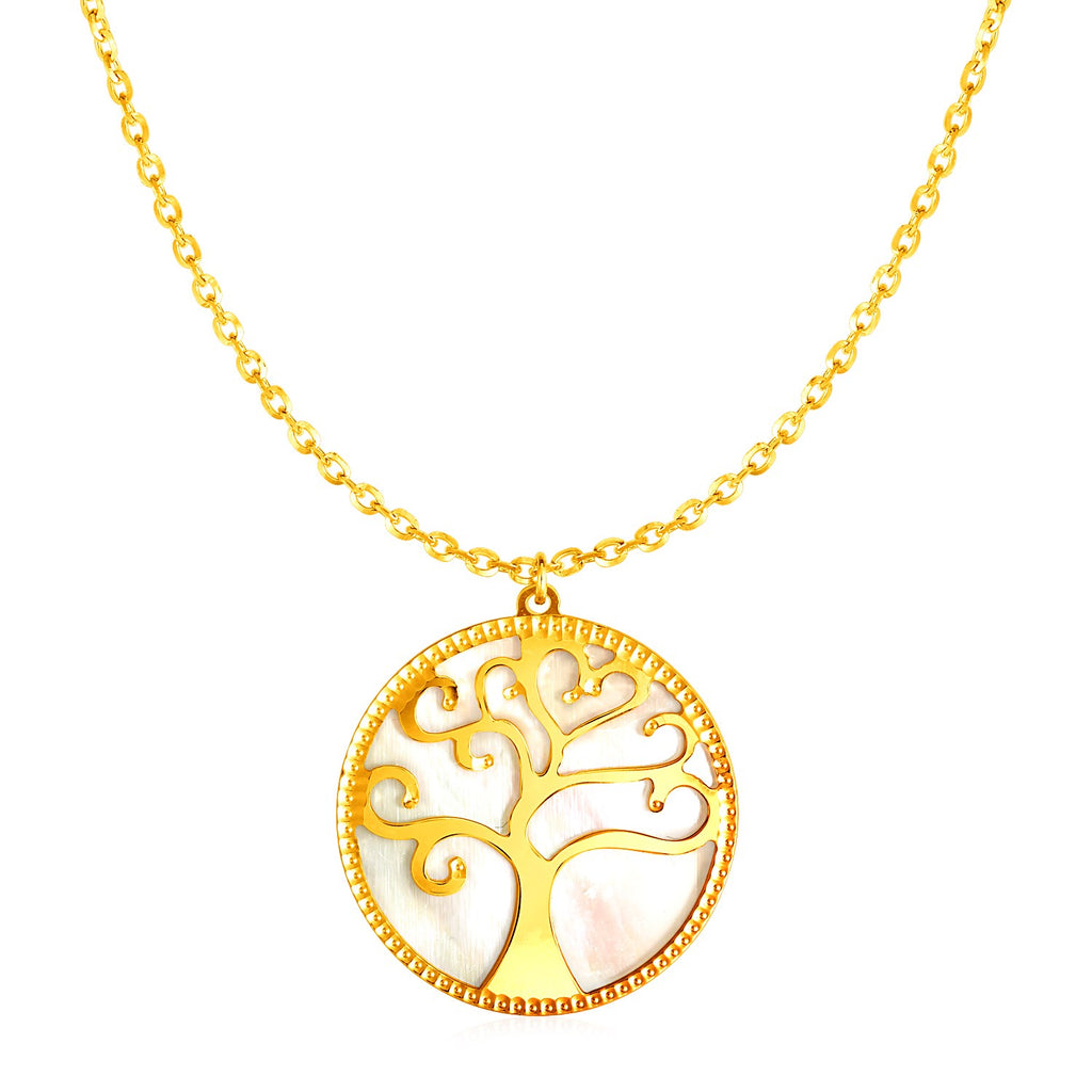 Yellow Gold 14k Tree of Life Women's Pearl Necklace