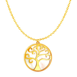 Yellow Gold 14k Tree of Life Women's Pearl Necklace
