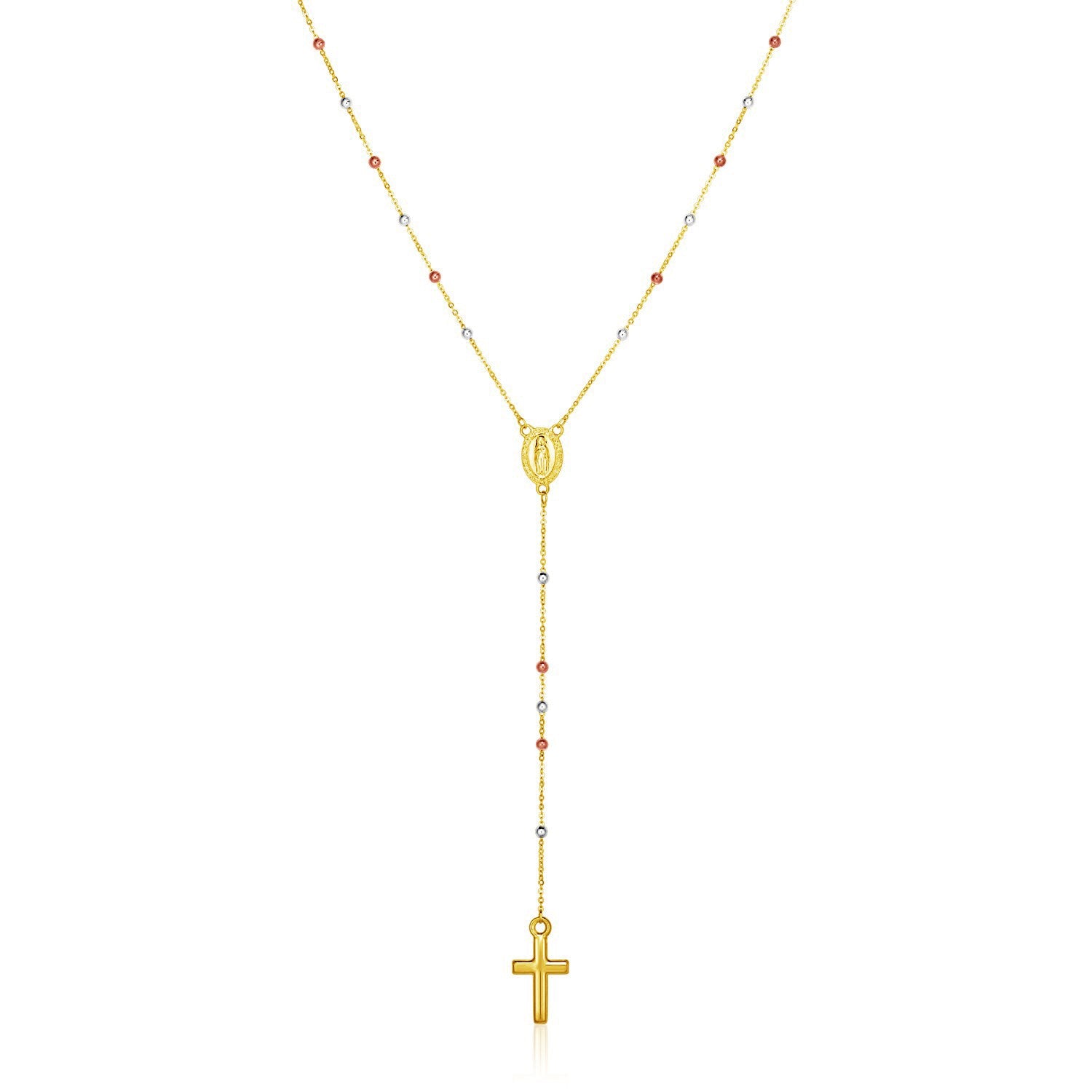 Tri Color Gold 14k Women's Lariat Rosary Necklace