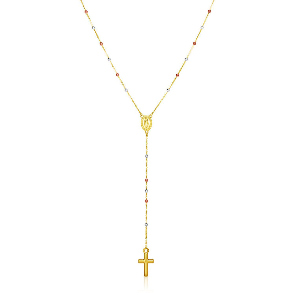 Tri Color Gold 14k Women's Lariat Rosary Necklace