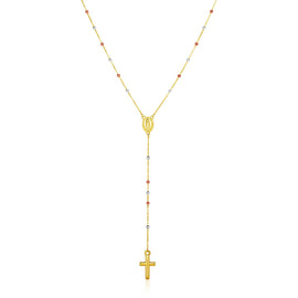 Tri Color Gold 14k Women's Lariat Rosary Necklace