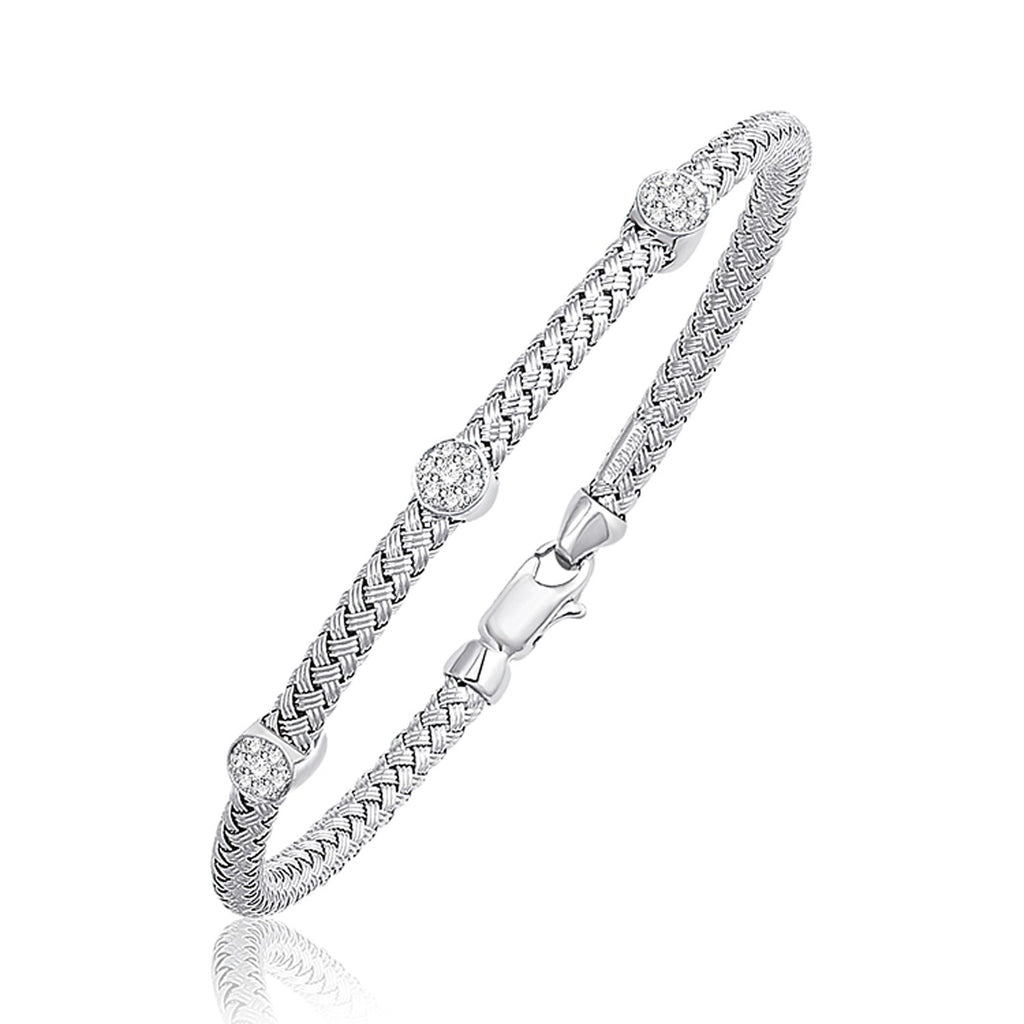 White Gold 14k 4.0mm Basket Weave Bangle with Diamond Accents