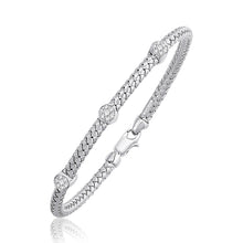 Load image into Gallery viewer, White Gold 14k 4.0mm Basket Weave Bangle with Diamond Accents