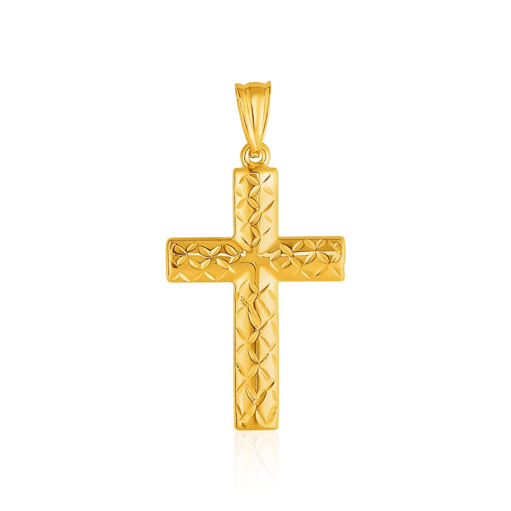 Yellow Gold 14k Elegant Reversible Textured Cross Pendant