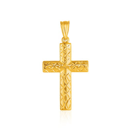 Yellow Gold 14k Elegant Reversible Textured Cross Pendant