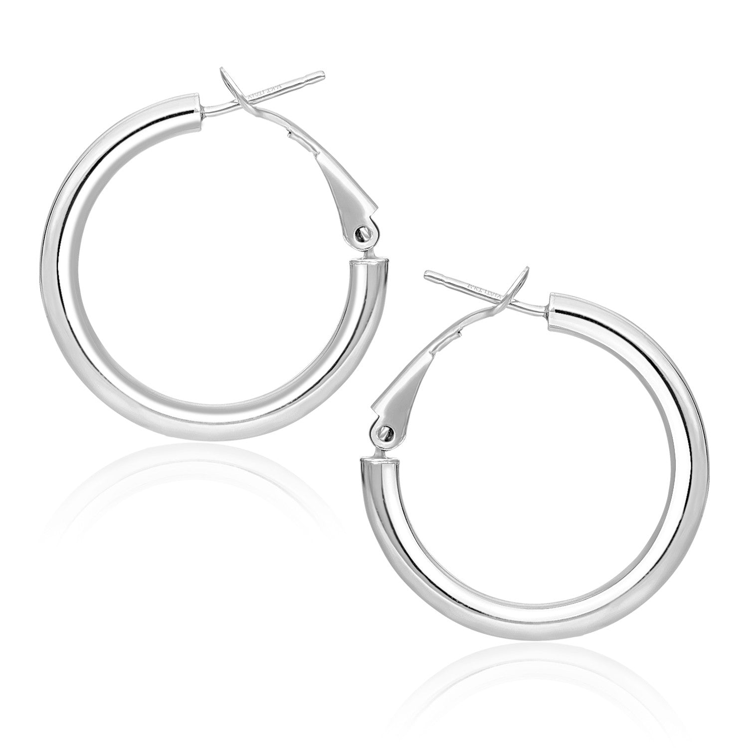 White Gold 14k 0.78 inch Diameter High Polish Hoop Earrings in Hinged Snap Back