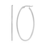White Gold 14k Slim Oval Shape Hoop Earrings with Snap Lock