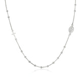 Sterling Silver 20 inch Beaded Chain Women's Religious Motif Necklace with Cross and Medal