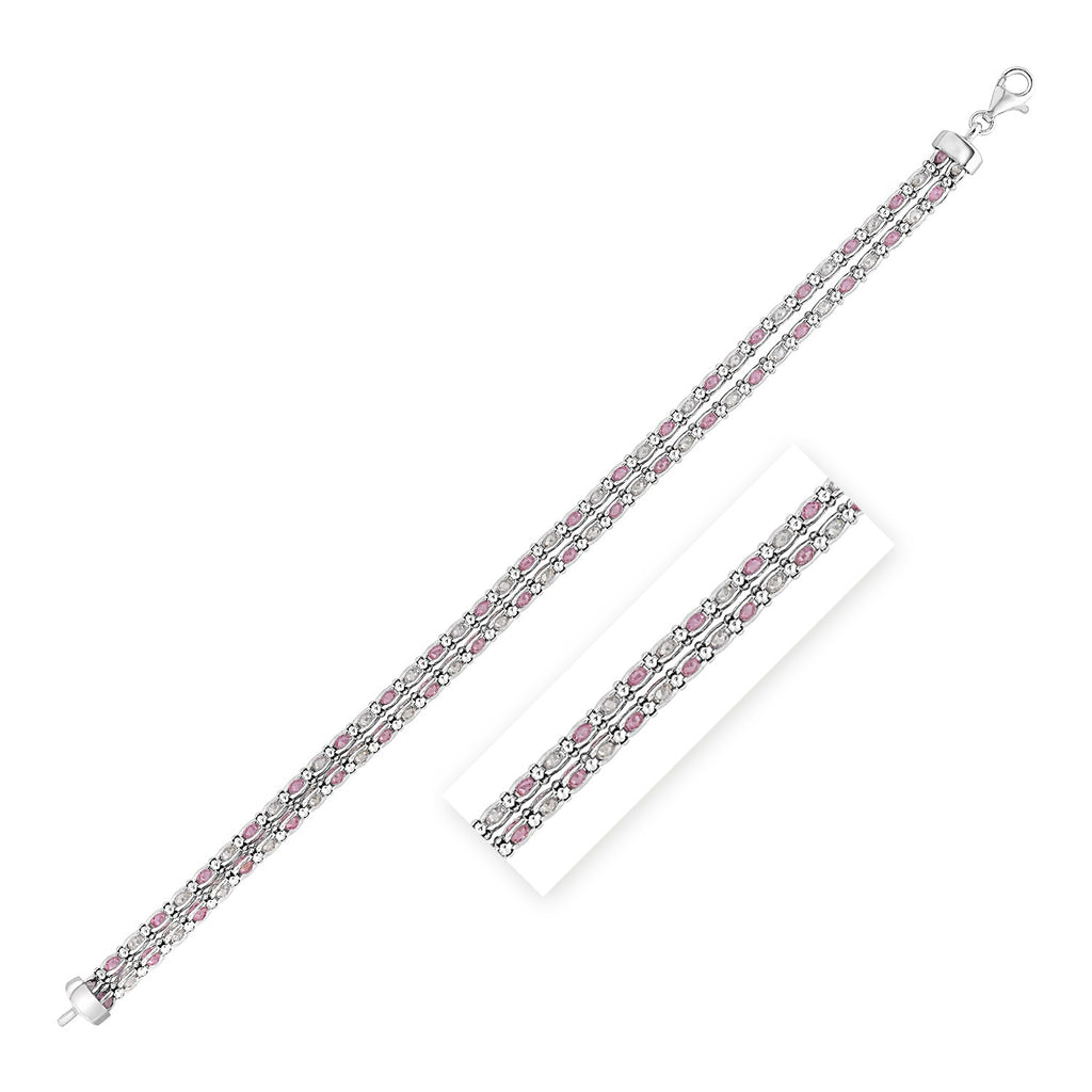 Sterling Silver 7 1/4 inch Women's Fancy Fancy Bracelet with Pale Pink and White Cubic Zirconias