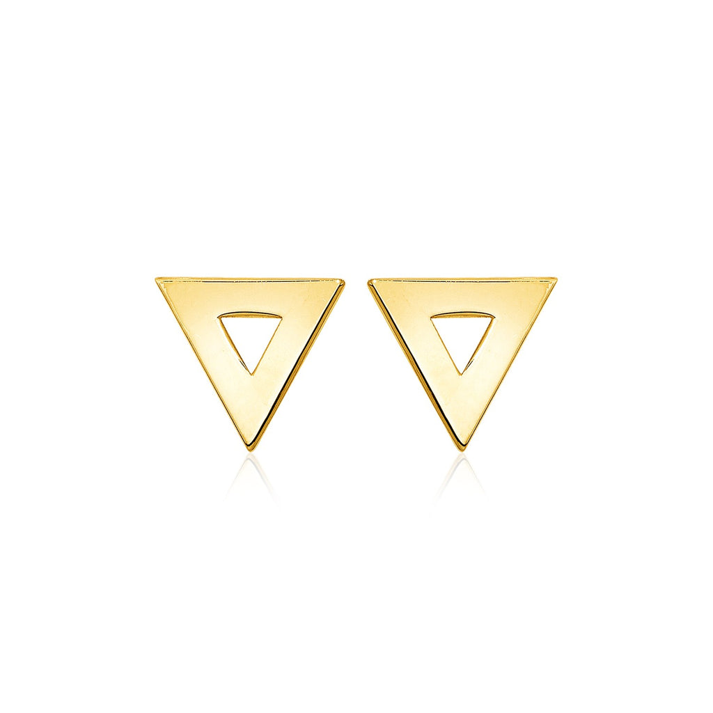Yellow Gold 14k Polished Open Triangle Post Earrings with Pushback Clasps Lock