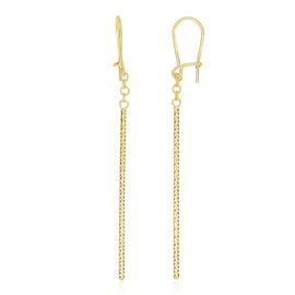Yellow Gold 14k Long Bar Diamond Cut Drop Earrings