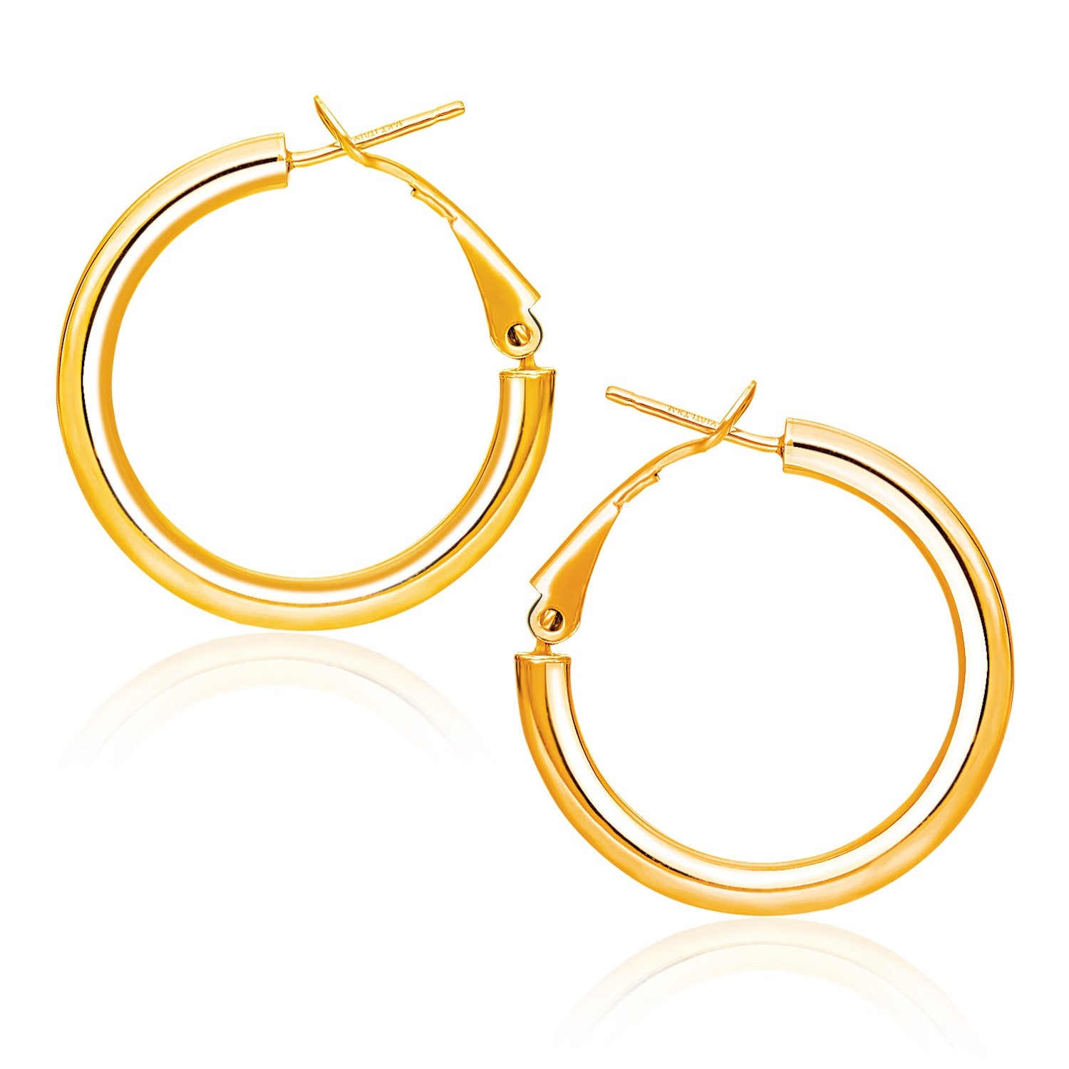 Yellow Gold 14k 0.78 inch Diameter High Polish Hoop Earrings in Hinged Snap Back