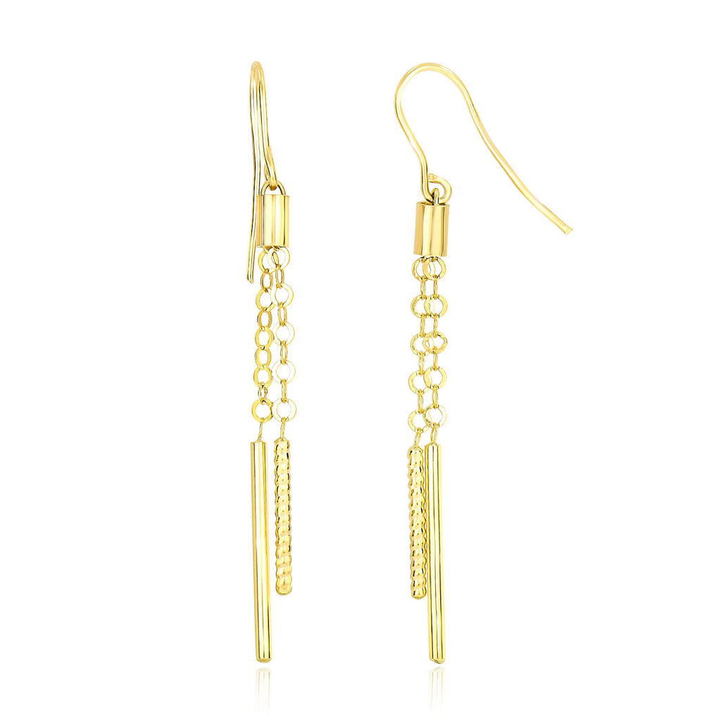 Yellow Gold 14k Double Strand Cylinder and Chain Drop Earrings