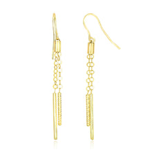 Load image into Gallery viewer, Yellow Gold 14k Double Strand Cylinder and Chain Drop Earrings