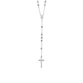 Sterling Silver Rosary Chain and Large Bead Women's Religious Motif Necklace