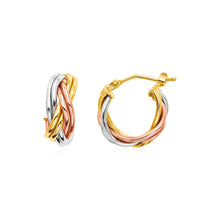 Load image into Gallery viewer, 14k Tri Color Gold Petite Braided Hoop Earrings