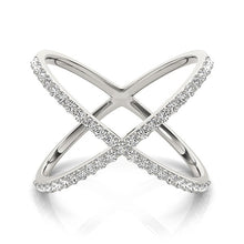 Load image into Gallery viewer, 14k White Gold X Style Thin Ring with Diamonds (1/2 cttw)