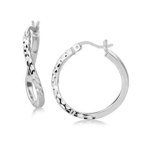 Load image into Gallery viewer, Sterling Silver Rhodium Plated Twist Style Hoop Diamond Cut Earrings (20mm)
