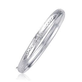 White Gold 14k 5.0mm Classic Floral Carved Bangle
