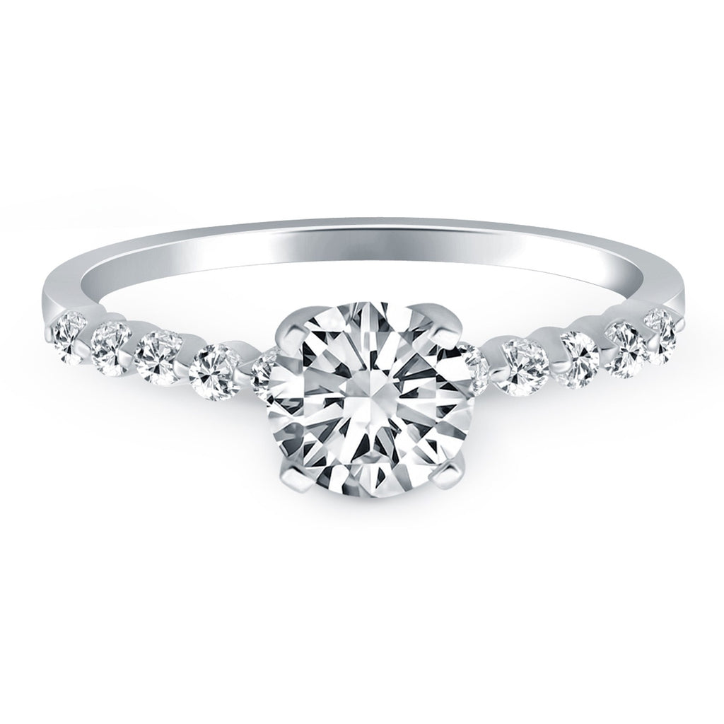 White Gold 14k Diamond with Shared Prong Diamond Accents Engagement Ring