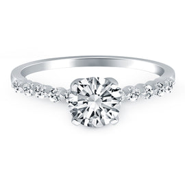 White Gold 14k Diamond with Shared Prong Diamond Accents Engagement Ring