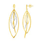 Two Tone Gold 14k Textured and Polished Marquise Motif Dangling Earrings